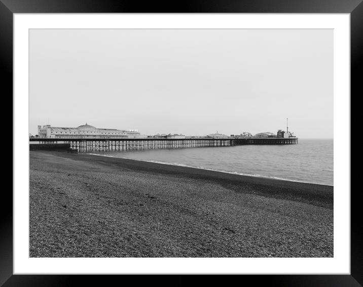Nostalgic Brighton Pier in Monochrome Framed Mounted Print by Beryl Curran
