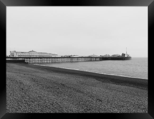 Nostalgic Brighton Pier in Monochrome Framed Print by Beryl Curran