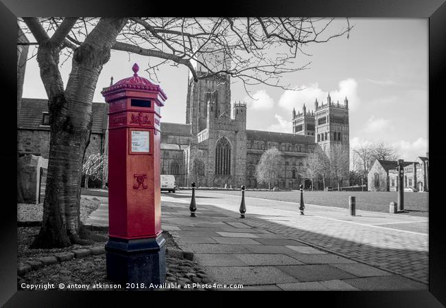 The Little Red Pillar Box in Durham Framed Print by Antony Atkinson
