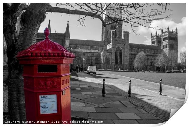 The Little Red Pillar Box in Durham Print by Antony Atkinson