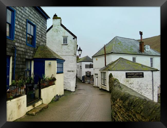 A Charming Street Leading to Port Isaacs Harbour Framed Print by Beryl Curran