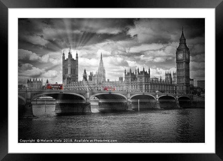LONDON Westminster Bridge and red buses Framed Mounted Print by Melanie Viola