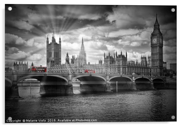 LONDON Westminster Bridge and red buses Acrylic by Melanie Viola