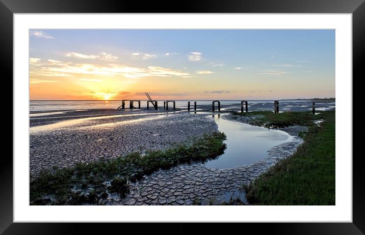 Sunset over the old jetty at Snettisham  Framed Mounted Print by Gary Pearson