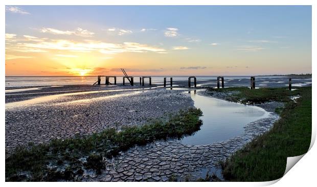 Sunset over the old jetty at Snettisham  Print by Gary Pearson