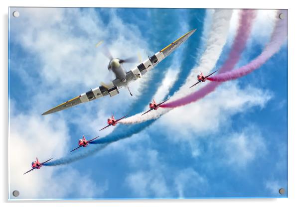 Spitfire leads the Red Arrows Display Acrylic by David Stanforth