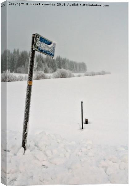 Bus Stop Sign On A Very Cold Day Canvas Print by Jukka Heinovirta