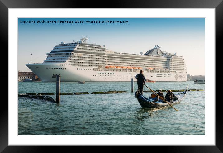 Venetian Gondola and Cruise Ship Framed Mounted Print by Alexandre Rotenberg