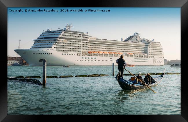 Venetian Gondola and Cruise Ship Framed Print by Alexandre Rotenberg