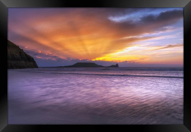 Sunset at Rhossili Bay Framed Print by Leighton Collins