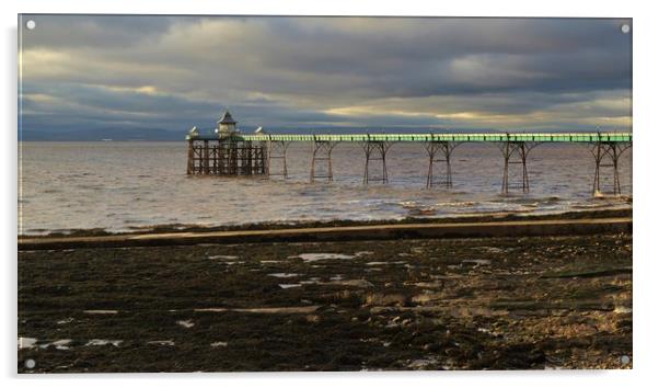 Late evening sun on Clevedon Pier                  Acrylic by John Iddles