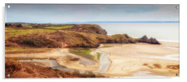 Three Cliffs Bay Gower Acrylic by Leighton Collins