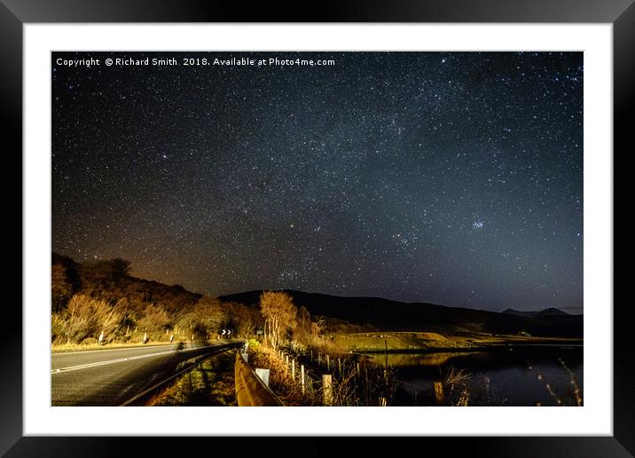 A mainroad by car light and star light. Framed Mounted Print by Richard Smith