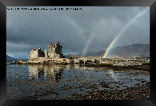Rainbows Eilean Donan Castle Framed Print by Pete Lawless