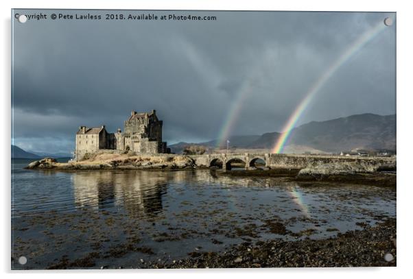 Rainbows Eilean Donan Castle Acrylic by Pete Lawless