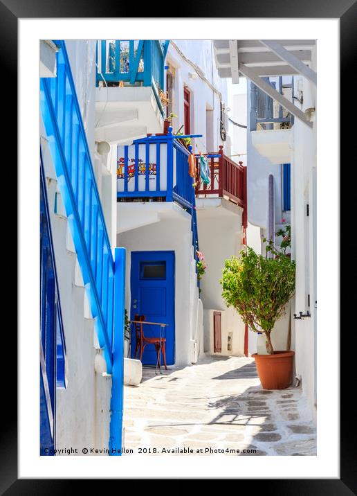 Typical street, Chora, Framed Mounted Print by Kevin Hellon