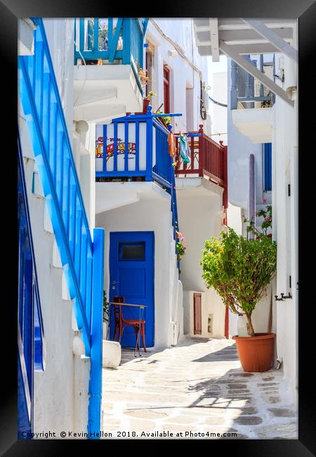 Typical street, Chora, Framed Print by Kevin Hellon