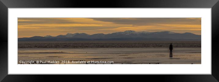 Welsh Mountains From Crosby Beach Framed Mounted Print by Paul Madden