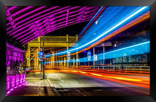 Light Trails High Level Bridge HDR Framed Print by Naylor's Photography