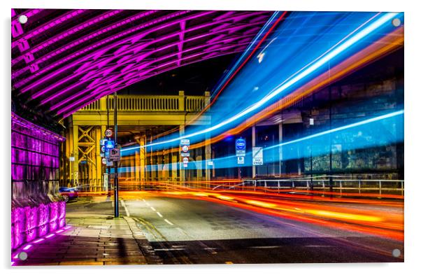 Light Trails High Level Bridge HDR Acrylic by Naylor's Photography