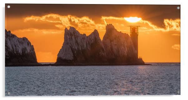 Setting sun over the lighthouse Acrylic by Alf Damp