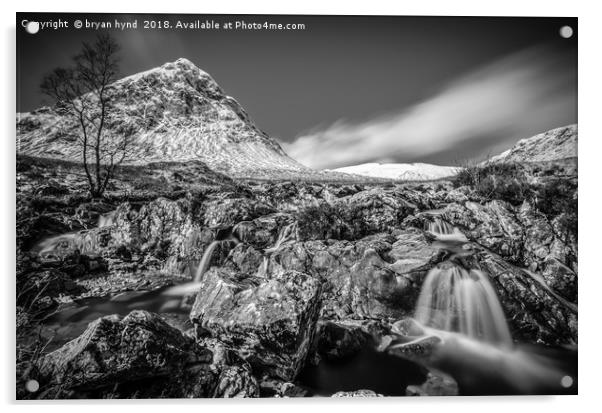 Etive Mor Falls Black & White Acrylic by bryan hynd