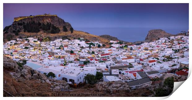 Sunset over Lindos town, Rhodes, Greece, Panoramic Print by Martin Williams