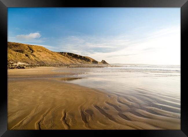 Ripples in the sand at Newgale Beach. Framed Print by Colin Allen
