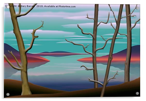 Spring Trees On a Lake. Acrylic by Gary Barratt
