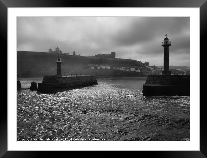 Entrance to Whitby Harbour.  Framed Mounted Print by Lilian Marshall