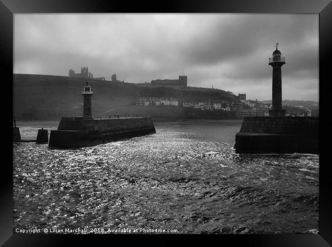 Entrance to Whitby Harbour.  Framed Print by Lilian Marshall