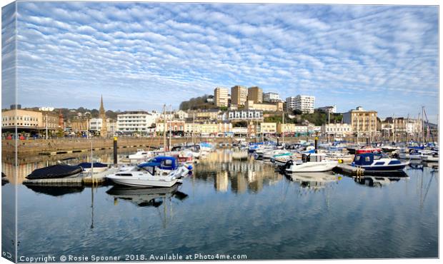 Cloud Reflections early evening at Torquay Harbour Canvas Print by Rosie Spooner