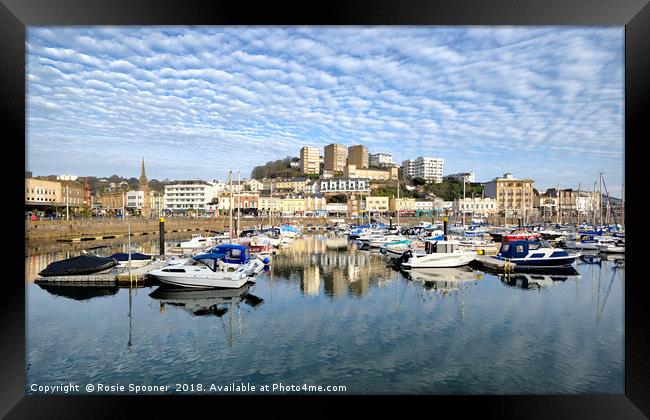 Cloud Reflections early evening at Torquay Harbour Framed Print by Rosie Spooner
