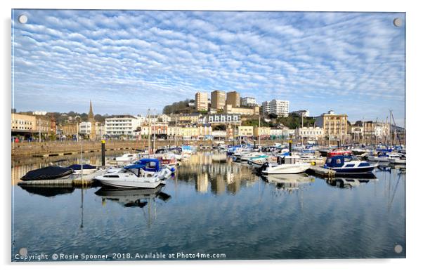 Cloud Reflections early evening at Torquay Harbour Acrylic by Rosie Spooner