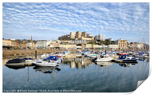 Cloud Reflections early evening at Torquay Harbour Print by Rosie Spooner