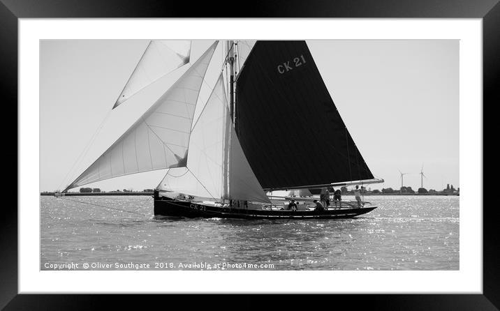 Oyster Smack CK21 sailing off West Mersea Framed Mounted Print by Oliver Southgate