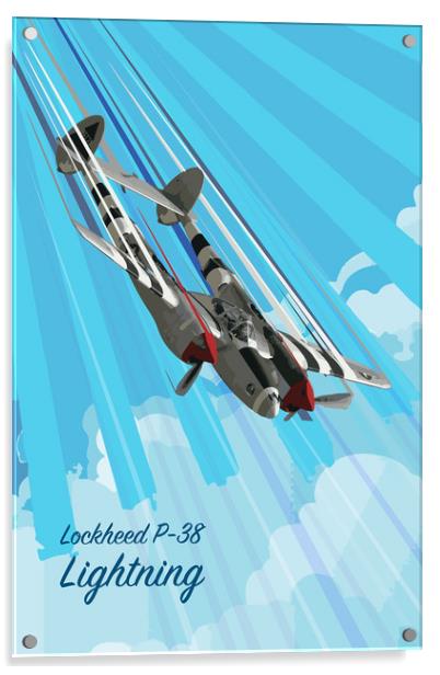 P-38 Lightning Pop Art Acrylic by J Biggadike