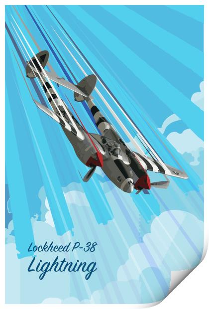 P-38 Lightning Pop Art Print by J Biggadike