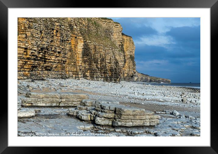 The Cliffs at Llantwit Major Beach Evening Light Framed Mounted Print by Nick Jenkins