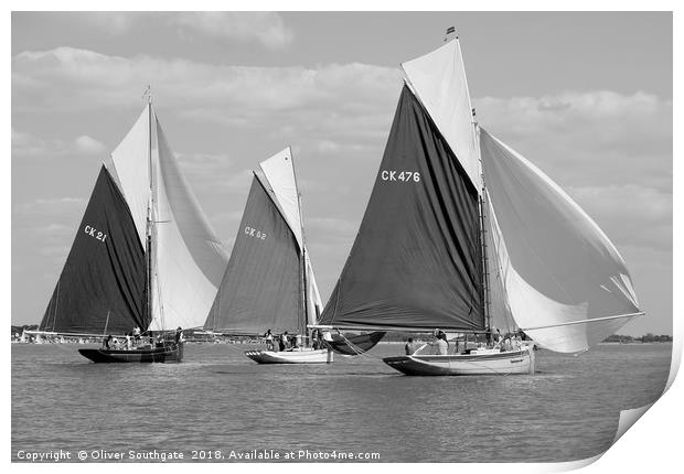 oyster smacks running before the wind Print by Oliver Southgate