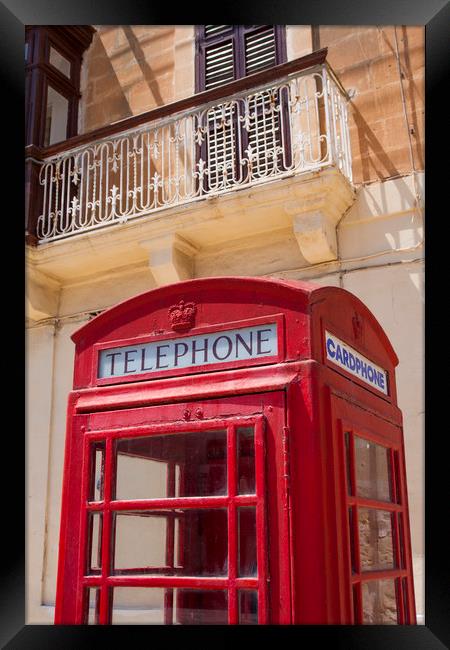 Red telephone box, Malta Framed Print by Philip Enticknap
