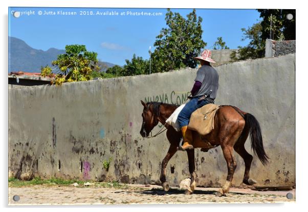 Cuban farmer on trotting horse Acrylic by Jutta Klassen