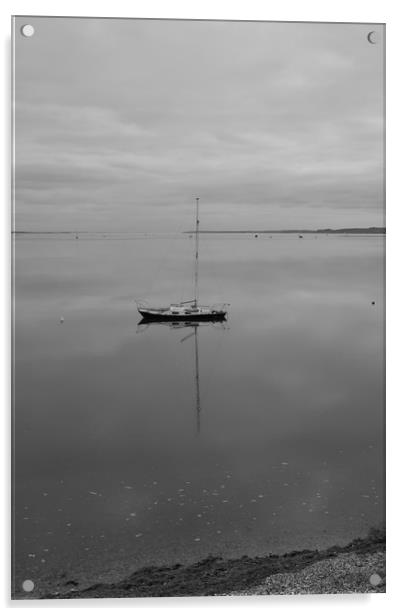 A sailing boat on calm water. Acrylic by Rob Evans