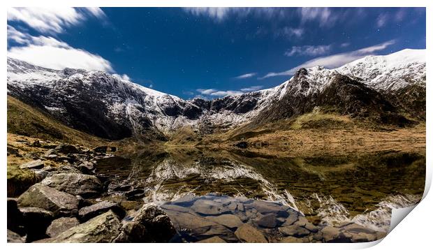Cwm Idwal By Moonlight Print by Kingsley Summers