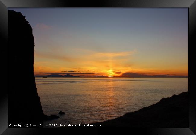 Silhouette and Sunset at Neist Point, Isle of Skye Framed Print by Susan Snow