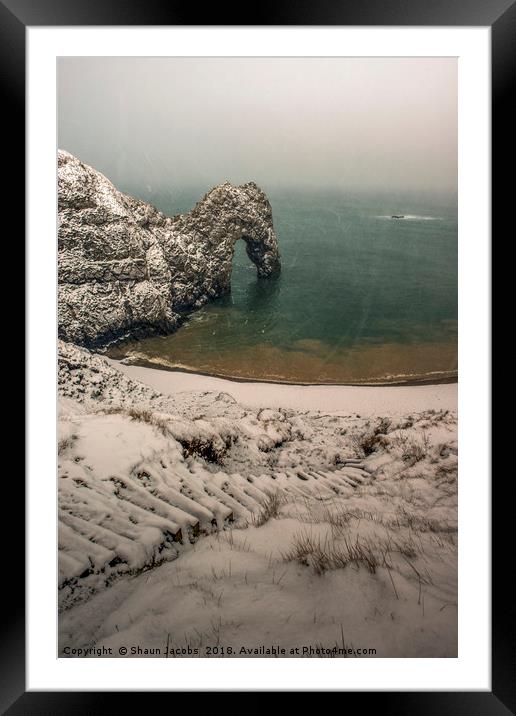 Durdle Door blizzard morning  Framed Mounted Print by Shaun Jacobs