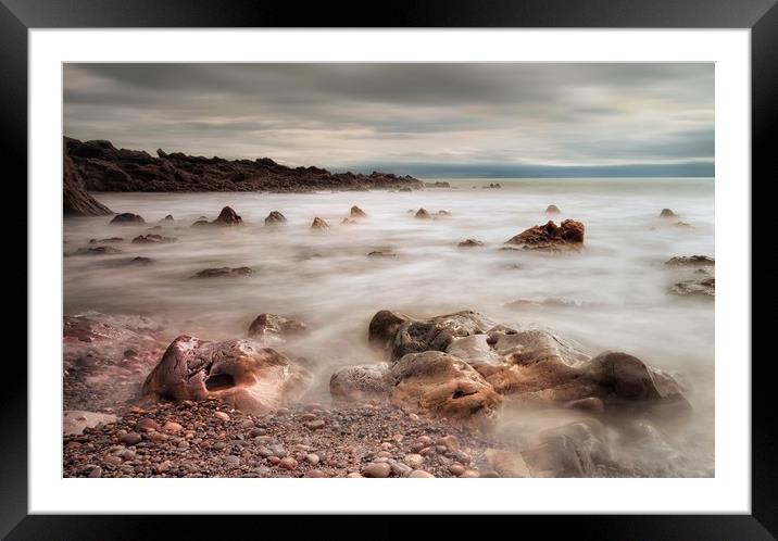 Rotherslade Bay rocks Framed Mounted Print by Leighton Collins