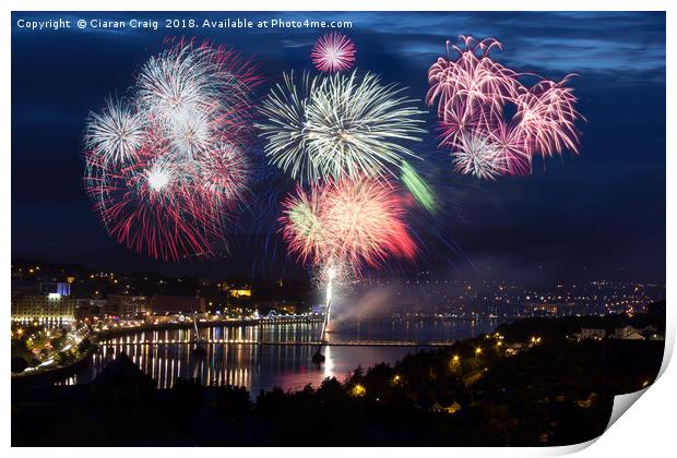 Fireworks over Derry City  Print by Ciaran Craig