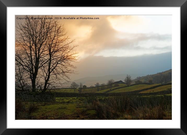 SUN UP SWALEDALE  Framed Mounted Print by andrew saxton
