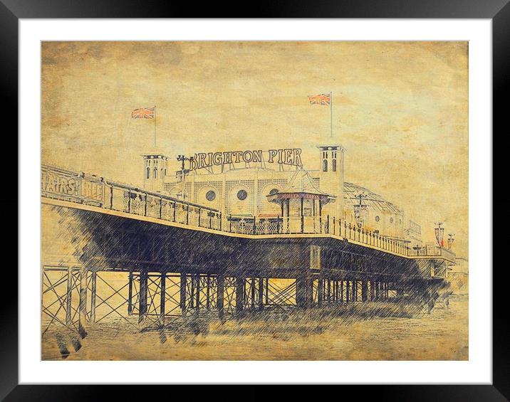 A Vintage Sketch of Brighton Pier Framed Mounted Print by Beryl Curran